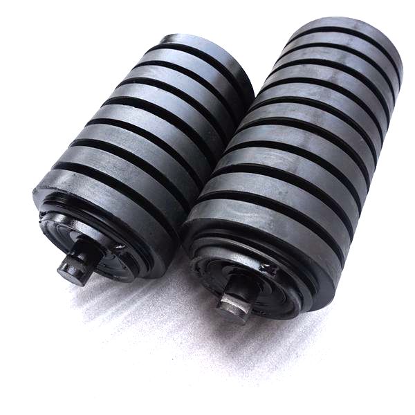 108mm rubber coated impact conveyor roller with bearing