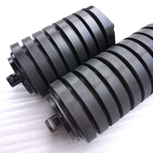 rubber coated impact conveyor belt roller with rubber rings